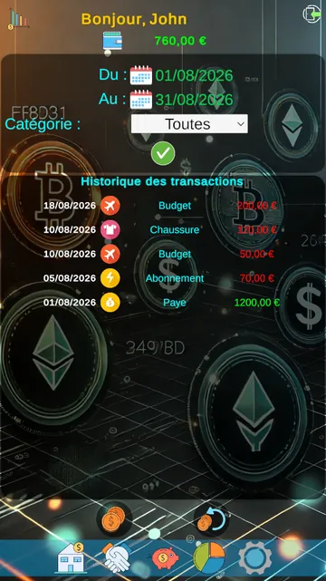 Historique des transactions filtrable par période