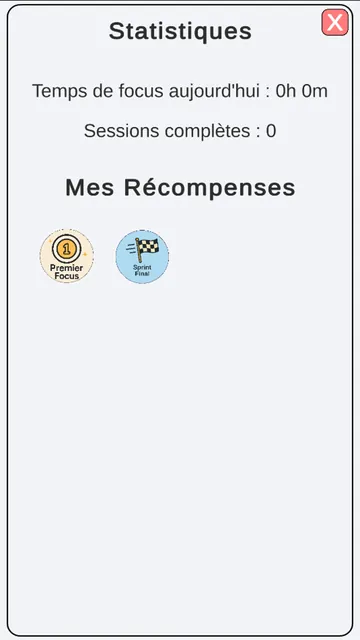 Statistiques de focus et badges débloqués